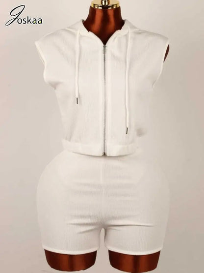 Wholesale Women's Crop Zip Hooded Two Piece Set White – Back View
