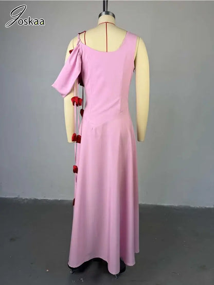 Women's Floral Print Sleeveless Maxi Dress Pink – Detail View