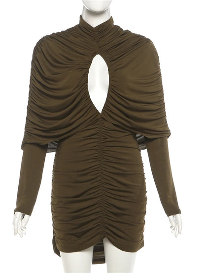 Joskaa Ruched Bodycon Mini Dress Irregular Hollow Green - mini dress image 2