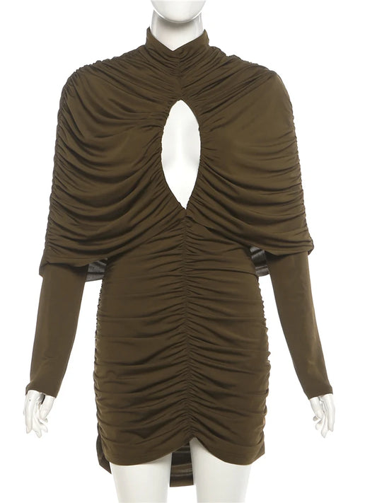 Joskaa Ruched Bodycon Mini Dress Irregular Hollow Green - mini dress image 2