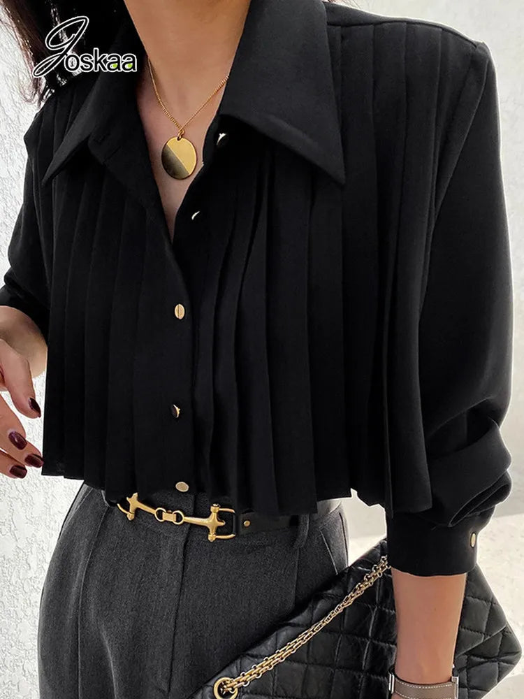 Women's Long Sleeve Pleated Fall Elegant Top White – Side View
