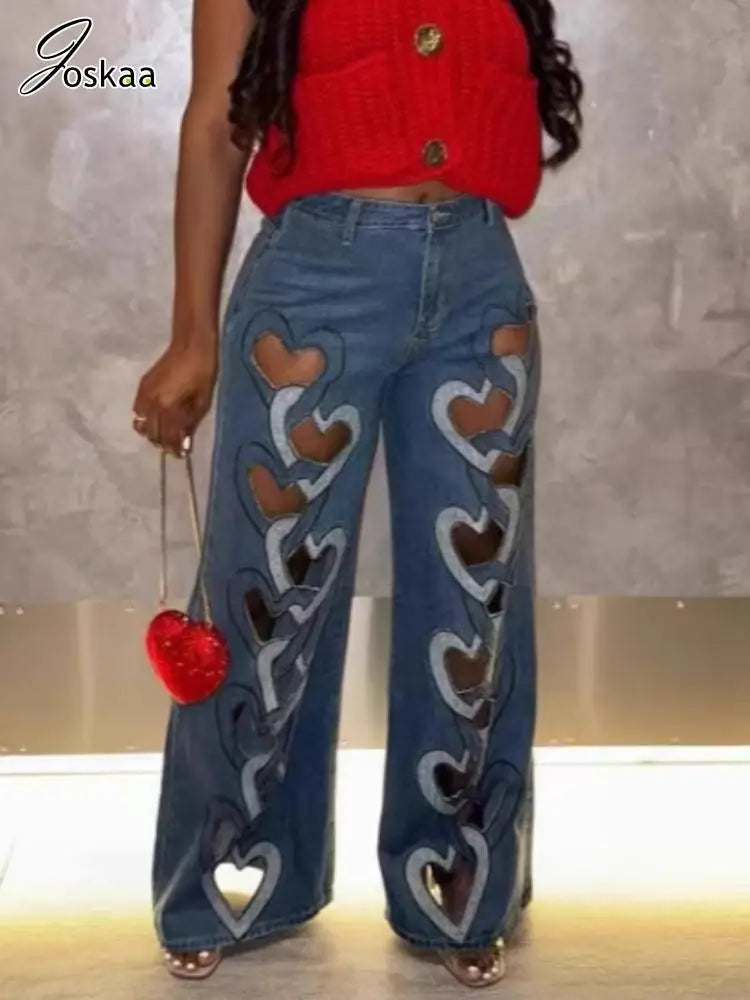 Wholesale Women's Cutout Blue Stretch Jeans Pants Blue – Front View