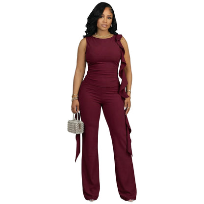Women's Crop Flare Sporty Ruffles Two Piece Set