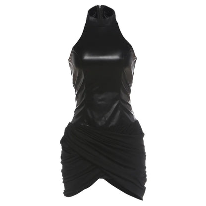 Women's Faux Leather Zip Up Sleeveless Bodycon Mini Dress - Additional View 7