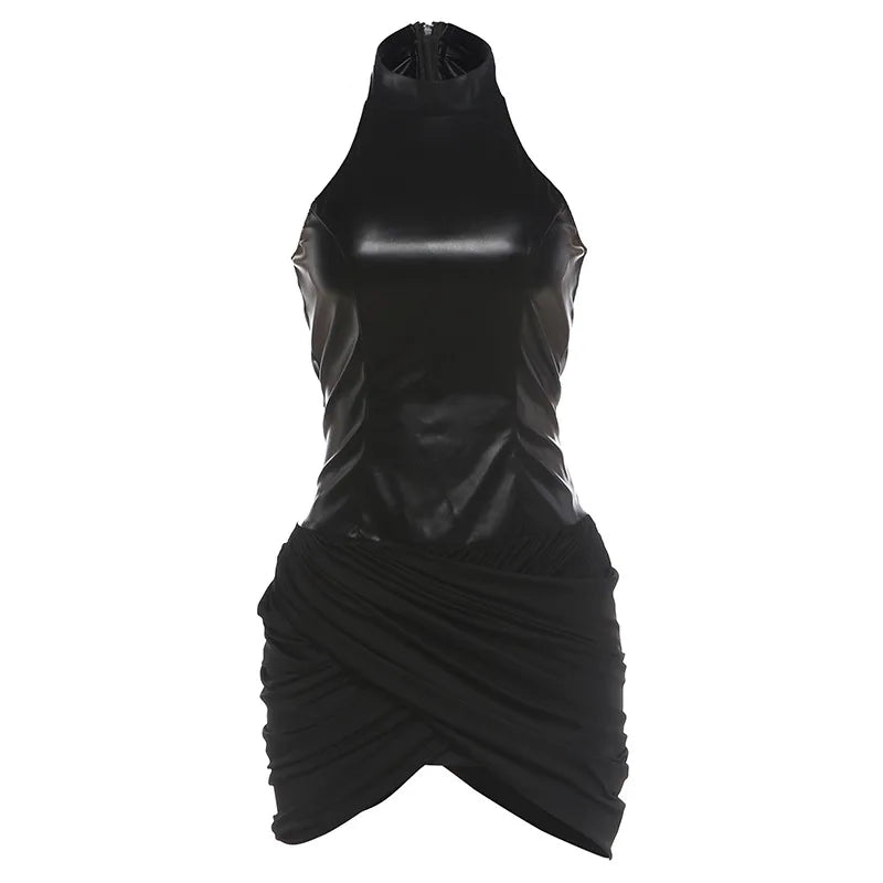 Women's Faux Leather Zip Up Sleeveless Bodycon Mini Dress - Additional View 7