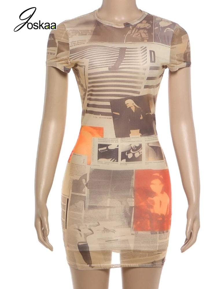 Women's Mesh Short Sleeve Bodycon Mini Dress Khaki – Back View