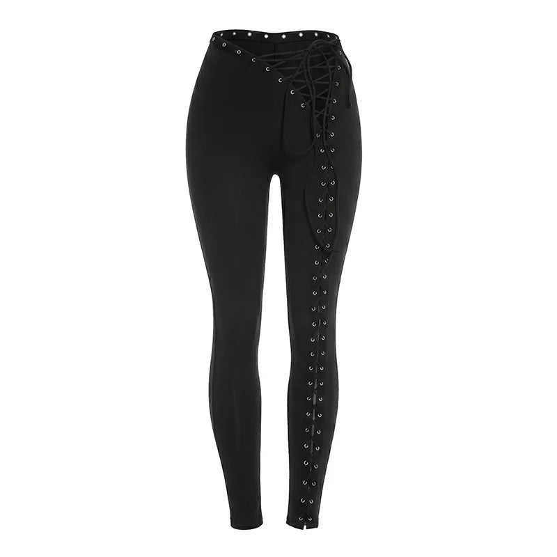 Women's Lace Cutout Bodycon Pants Lace-up Tight Trousers - Additional View 7