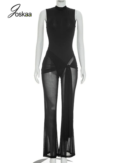 Women's Mesh Backless Sleeveless Bodycon Romper - Back View