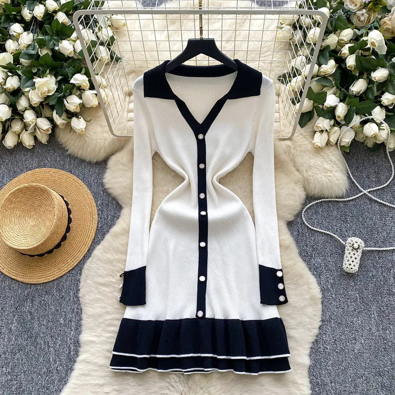 Wholesale Women's Knit Long Sleeve Ribbed Dress