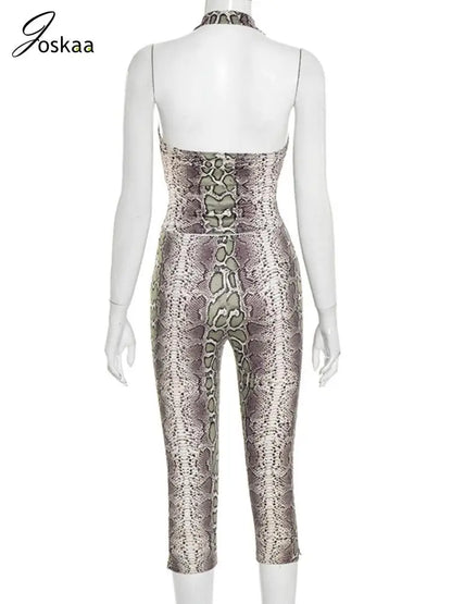 Women's Snake Print Backless Halter Two Piece Set Serpentine – Detail View