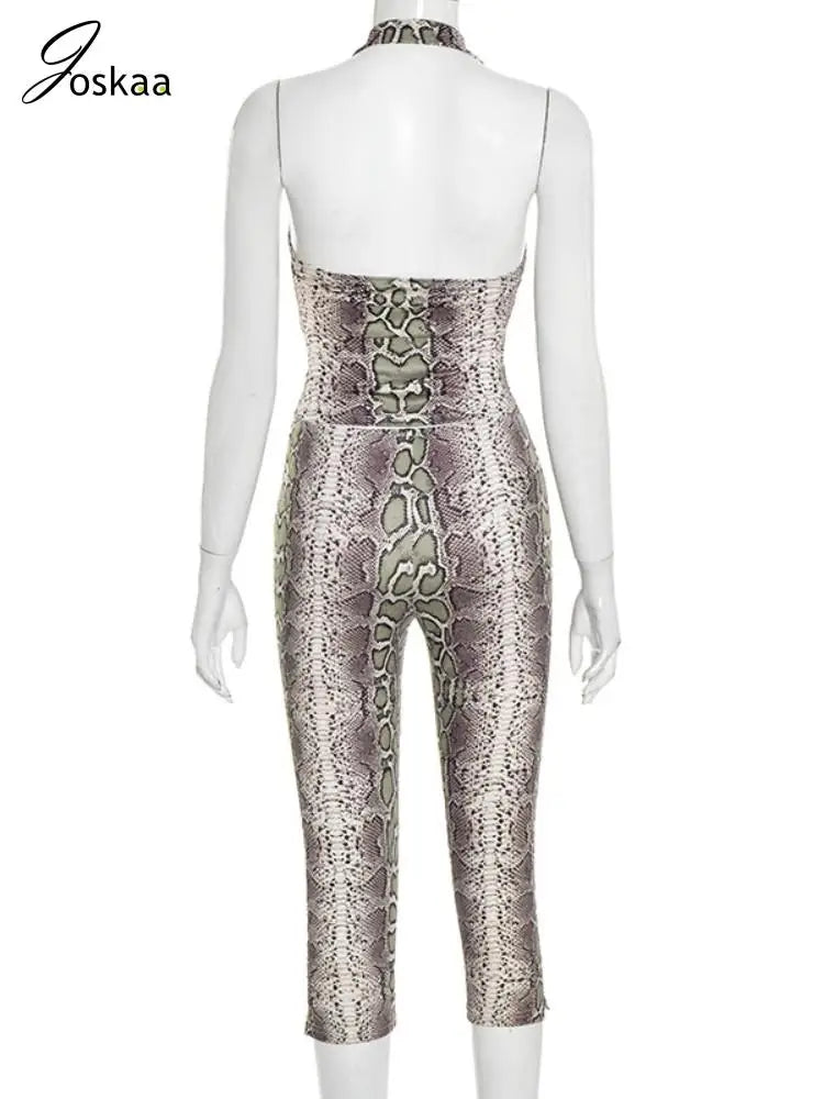 Women's Snake Print Backless Halter Two Piece Set Serpentine – Detail View