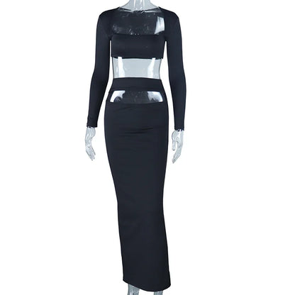Women's Cutout Long Sleeve Crop Two Piece Set