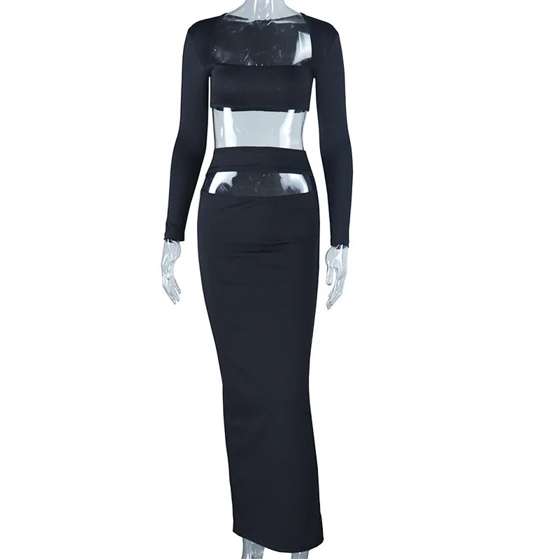 Women's Cutout Long Sleeve Crop Two Piece Set