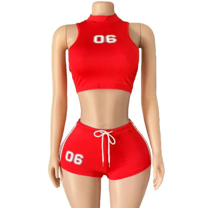 Women's Crop Number Sporty Two Piece Set