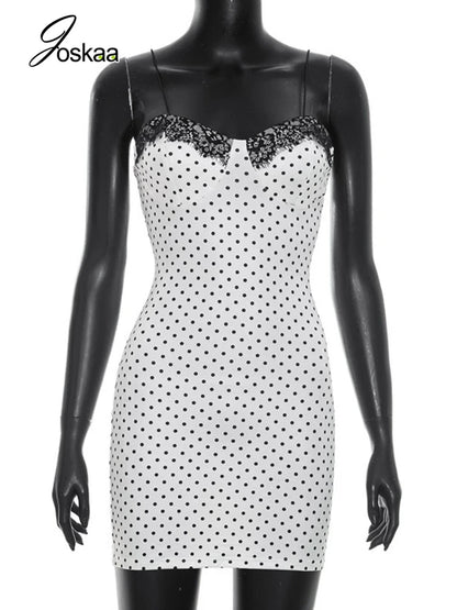 Women's Polka Dot Lace Sleeveless Mini Dress White – Back View
