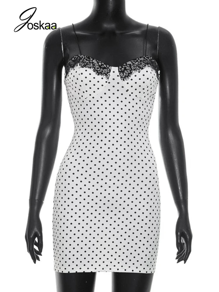 Women's Polka Dot Lace Sleeveless Mini Dress White – Back View