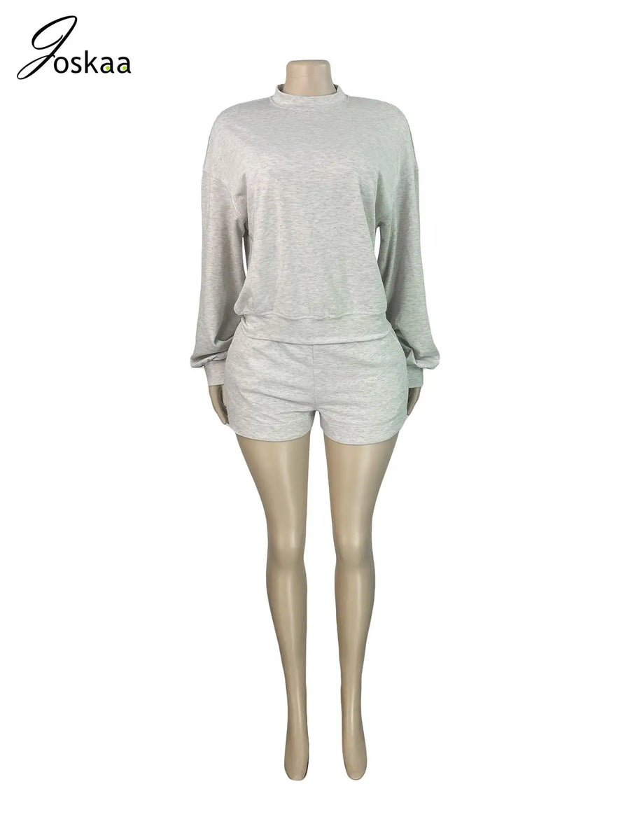 Women's Long Sleeve Fall Crewneck Sweatshirt Two Piece Set Khaki – Back View