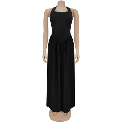 Women's Backless Halter Flare Wide Leg Romper