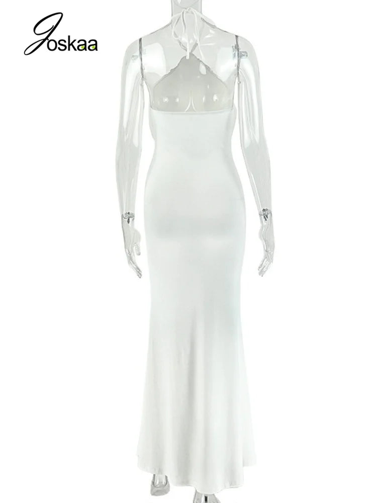 Women's Backless Halter Sleeveless Bodycon Maxi Dress - Detail View