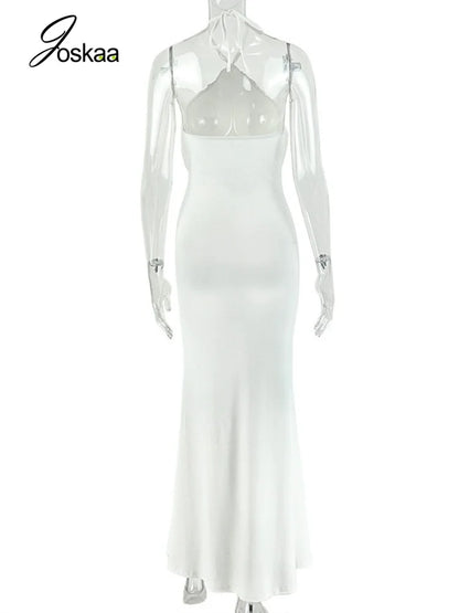 Women's Backless Halter Sleeveless Bodycon Maxi Dress - Detail View