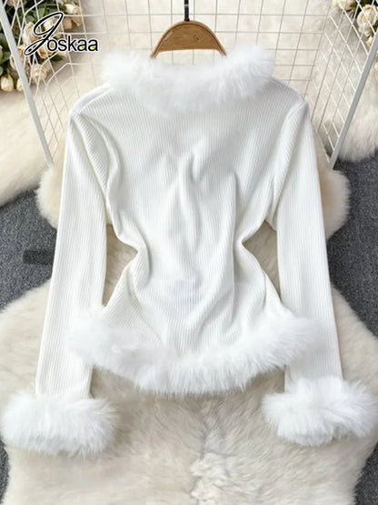 Women's Knit Bodycon Flare Ribbed Jacket White – Back View