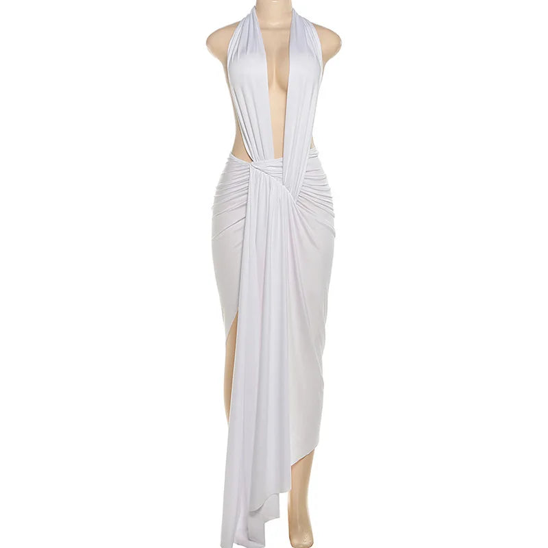 Women's Ruched Backless Halter Bodycon Dress