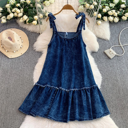 Women's Denim Print Sleeveless Mini Dress - Additional View 9