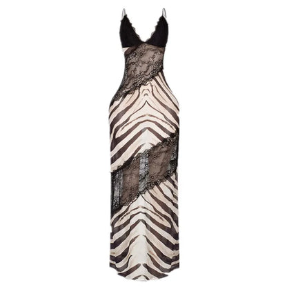 Women's Mesh Lace V-neck Sleeveless Maxi Dress - Detail View 8