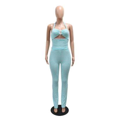 Women's Stripe Cutout Halter Two Piece Set