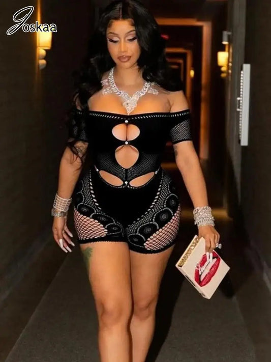Women's Rhinestone Cutout Short Sleeve Romper – Women's Fashion Wholesale – Front View