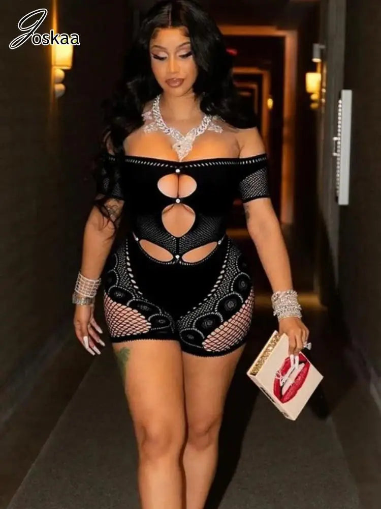 Women's Rhinestone Cutout Short Sleeve Romper – Women's Fashion Wholesale – Front View
