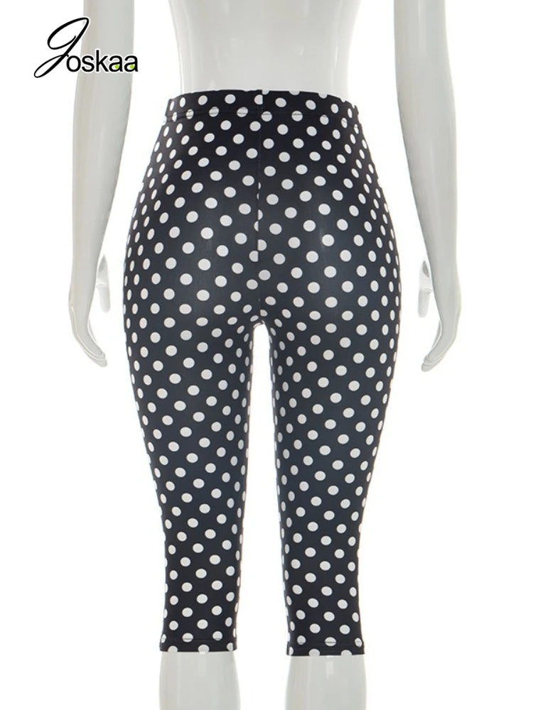 Women's Polka Dot Crop High Waist Pants Top White – Detail View