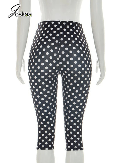 Women's Polka Dot Crop High Waist Pants Top White – Detail View
