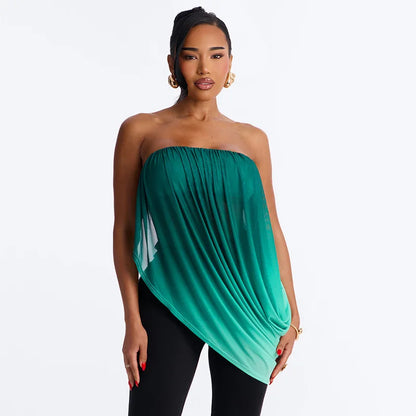 Women's Mesh Ruched Strapless One Shoulder Top - Additional View 9