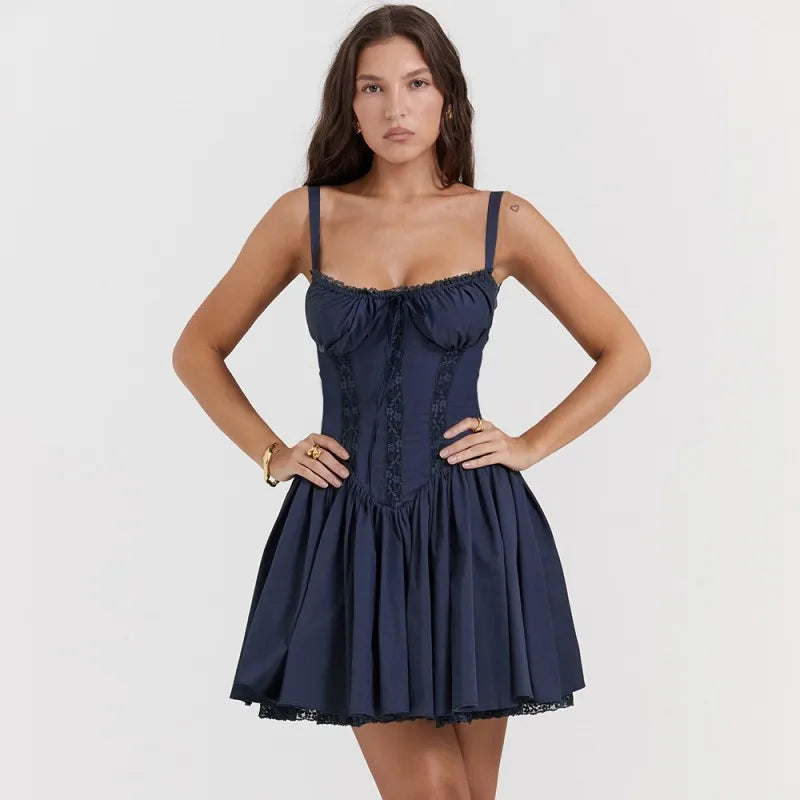 Women's Lace Patchwork Vacation Spaghetti Mini Dress