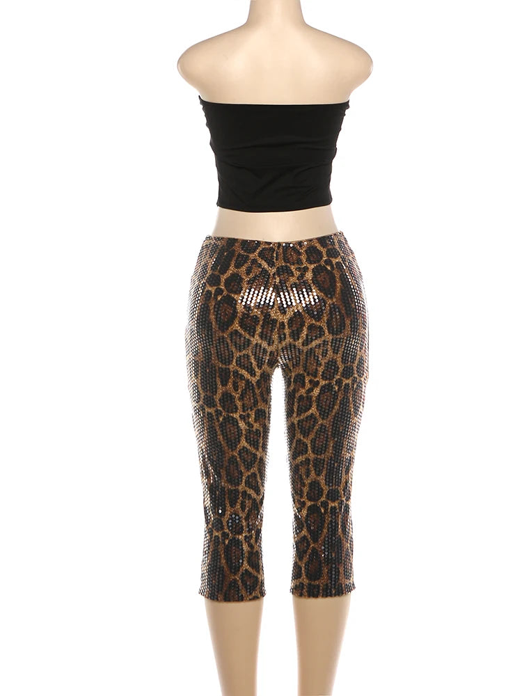 Joskaa Leopard Print Sequin Strapless Two Piece Set - two piece set image 4