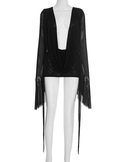 Wholesale Women's Mesh Backless Flare Mini Dress