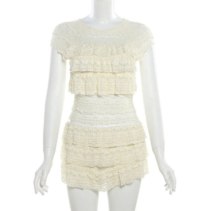 Women's Tierred Apricot Ruffles Two Piece Set
