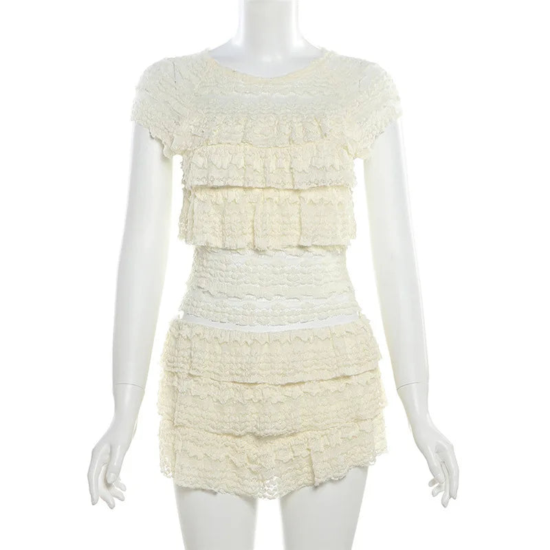 Women's Tierred Apricot Ruffles Two Piece Set