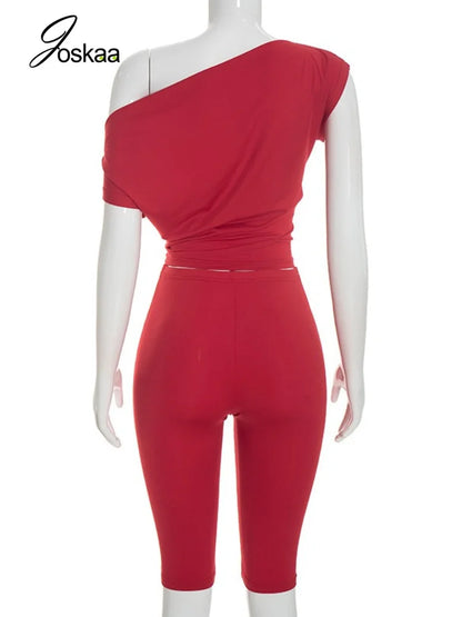 Women's Ruched One Shoulder Bodycon High Waist Two Piece Set - Detail View
