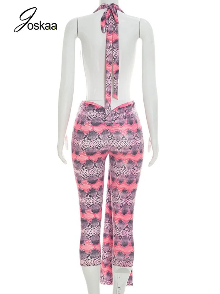 Women's Backless Cutout Halter Sleeveless Romper Leopard Print – Detail View