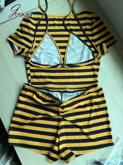 Women's Striped Halter Two Piece Set - Detail View