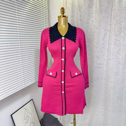 Wholesale Women's Knit Long Sleeve Ribbed Dress
