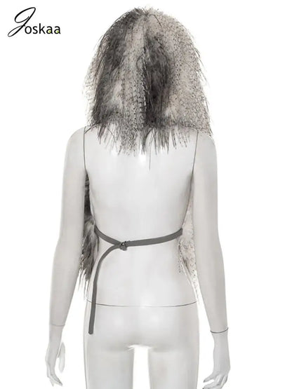 Women's Backless Halter Hooded Fall Faux Top Coffee – Detail View