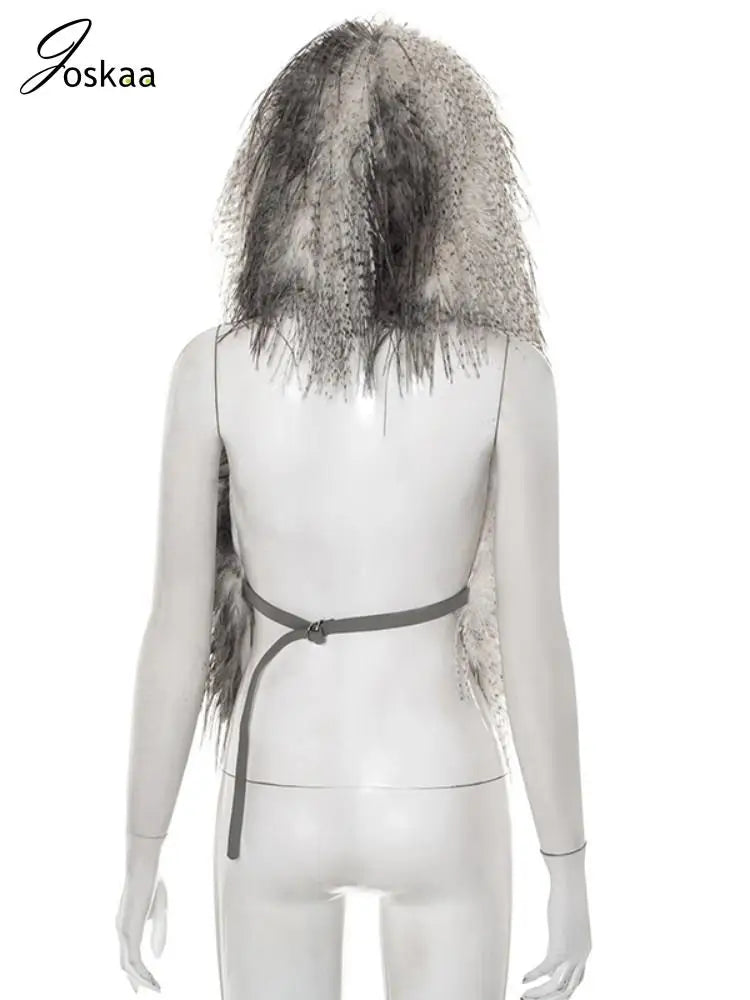 Women's Backless Halter Hooded Fall Faux Top Coffee – Detail View