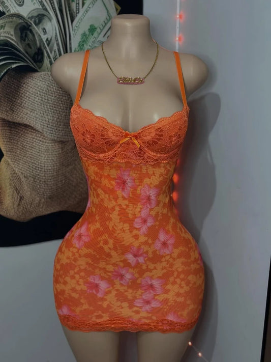Joskaa Floral Print Lace Backless Bodycon Mini Dress - mini dress image 2