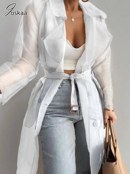 Women's Long Sleeve Solid Organza Lapel Jacket black – Detail View