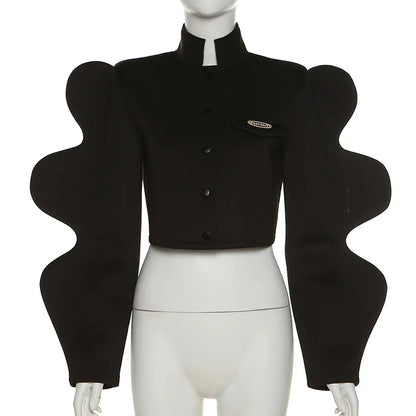 Wholesale Women's Crop Black Stand Collar Jacket