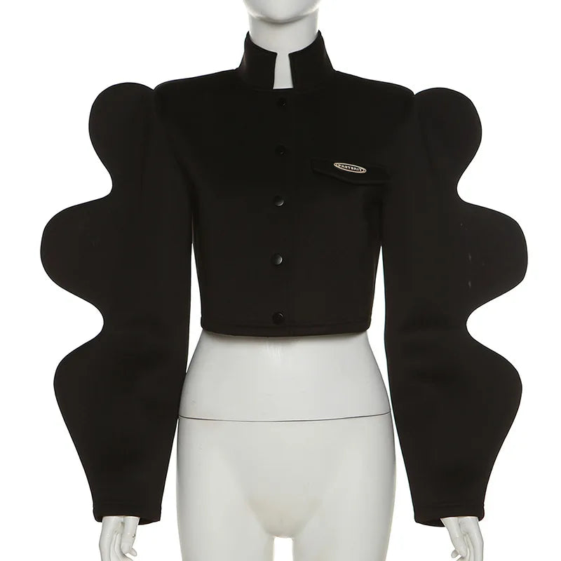 Wholesale Women's Crop Black Stand Collar Jacket