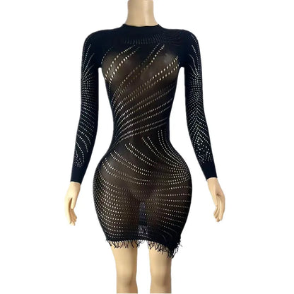 Women's Mesh Cutout Long Sleeve Bodycon Mini Dress - Additional View 7
